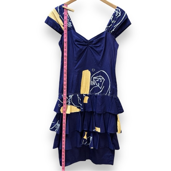 Nicole Miller “Limited Quantities” collection sz 2 4 tiered Dress blue abstract - Picture 5 of 10